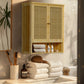 Stylish Bamboo Bathroom Wall Cabinet - Elegant Over-the-Toilet Storage with 3 Shelves and Double Doors for Kitchen and Bathroom Essentials