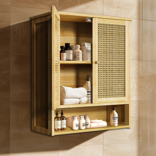 Stylish Bamboo Bathroom Wall Cabinet - Elegant Over-the-Toilet Storage with 3 Shelves and Double Doors for Kitchen and Bathroom Essentials